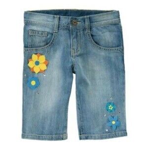 NWT CRAZY 8 SUMMER DENIM JEANS SHORTS YELLOW BLUE FLOWERS SIZE 4